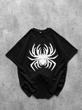 Erkek Örümcek Baskılı Tişört Kısa Kollu Bisiklet Yaka T-Shirt - Siyah