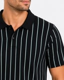 Erkek Pike Kumaş Çizgili Polo Yaka Tişört Kısa Kol Yazlık T-Shirt - Siyah