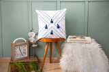 Dfn Home  Handmade Gabardin Kumaş Püsküllü İşlemeli Beyaz  Kırlent Kılıfı 50x50Cm