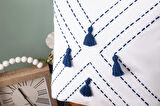 Dfn Home  Handmade Gabardin Kumaş Püsküllü İşlemeli Beyaz  Kırlent Kılıfı 50x50Cm