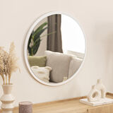 Dfn Wood Beyaz  Mdf Yuvarlak Duvar Salon Banyo Aynası 70x70 Cm