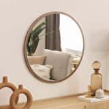 Dfn Wood Kahverengi  Mdf Yuvarlak Duvar Salon Banyo Aynası 70x70 Cm