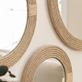 Dfn Wood Jut Halatlı 3'Lü Yuvarlak Dekoratif Duvar Salon Banyo Aynası 50,40,30 Cm