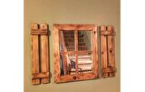 Dfn Wood Ahşap Rustik Dikdörtgen Pencere Ayna 50 x 65  Cm