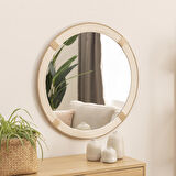 Dfn Wood Beyaz Halatlı Yuvarlak Dekoratif Duvar Salon Banyo Aynası 100x100 Cm