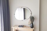 Dfn Wood Beyaz Halatlı Asimetrik Dekoratif Duvar Salon Banyo Aynası 61x81 Cm