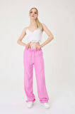 Kadın Pembe Keten Karışımlı Bol Kesim Pantolon