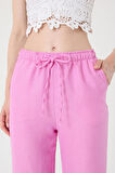 Kadın Pembe Keten Karışımlı Bol Kesim Pantolon