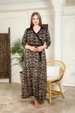 Arias Closet Viskon Büyük Beden Şık Tasarım Leopar Desen Uzun Anne Elbise