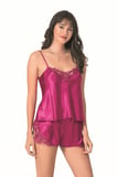 Arias Closet Vişne Saten Babydoll Şort Takımı