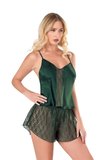 Arias Closet Koyu Yeşil Saten Babydoll Şort Takımı