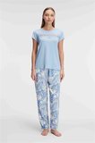 Arias Closet Kısa Kol Bisiklet Yaka Kadın Viskon Çiçek Desenli Yazlık ÖRME Dantel Detaylı Pijama Takımı