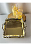 GÜMÜŞ SALKIM KULP GOLD TASARIM KAHVE SUNUM TEPSİSi SETİ 2 KİŞİLİK 2 ADET