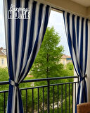 Balkon Perdesi Branda Kumaşı-Yağmur Geçirmez-Kalın-Bağcıklı-Düğmeli (Mavi/Beyaz)