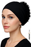 Fırfırlı Bone , Hijab , Bone , Topuz , Siyah Penye Bone