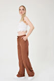 Kadın Kahverengi Keten Karışımlı Bol Kesim Pantolon
