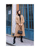 Denim Kapşonlu Kap- Denim Pardesü Badem-1352