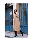 Denim Kapşonlu Kap- Denim Pardesü Badem-1352