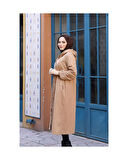 Denim Kapşonlu Kap- Denim Pardesü Badem-1352