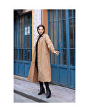 Denim Kapşonlu Kap- Denim Pardesü Badem-1352