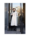 Denim Kapşonlu Kap- Denim Pardesü Ekru-1361