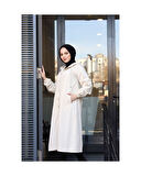 Denim Kapşonlu Kap- Denim Pardesü Ekru-1361