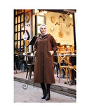 Denim Kapşonlu Kap- Denim Pardesü Kahverengi-1343