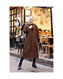 Denim Kapşonlu Kap- Denim Pardesü Kahverengi-1343