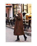 Denim Kapşonlu Kap- Denim Pardesü Kahverengi-1343