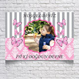 Pembe Kelebek Temalı Doğum Günü Afişi 50X70 cm