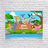 Safari Sevimli Hayvanlar Temalı Doğum Günü Afişi 35X50 cm