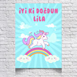 Unicorn Temalı Doğum Günü Afişi 100X150 cm
