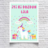 Unicorn Temalı Doğum Günü Afişi 70X100 cm