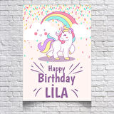 Unicorn Temalı Doğum Günü Afişi 100X150 cm