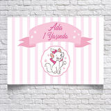Pembe Çizgili Kedili Doğum Günü Afişi 35X50 cm