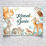 Ormanda ki Sevimli Hayvanlar Temalı Doğum Günü Afişi 100X150 cm