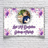 Mor Çiçekli Doğum Günü Afişi 100X150 cm