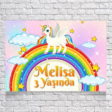 Unicorn ve Gökkuşağı Temalı Doğum Günü Afişi 100X150 cm
