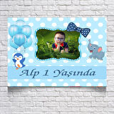 Fil ve Penguen Temalı Doğum Günü Afişi 50X70 cm