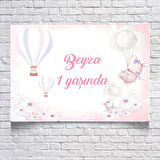 Pembe Balon Temalı Doğum Günü Afişi 100x150 cm