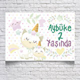 Sevimli Unicorn Temalı Doğum Günü Afişi 100x150 cm