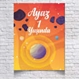 Uzay ve Gezegenler Temalı Doğum Günü Afişi 70X100 cm