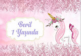 Pembe Unicorn Temalı Doğum Günü Afişi 35X50 cm
