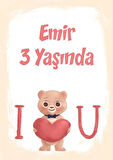 I love You Ayı Temalı Doğum Günü Afişi 50X70 cm