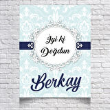 Mavi Damask Desenli Doğum Günü Afişi 100x150 Cm