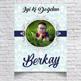 Mavi Damask Desenli Doğum Günü Afişi Resimli 70x100 Cm