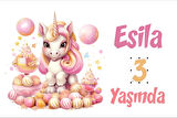 Pembe Unicorn Temalı Doğum Günü Afişi -2 70X100 cm