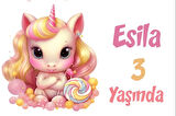 Pembe Unicorn Temalı Doğum Günü Afişi -5 35X50 cm