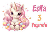 Pembe Unicorn Temalı Doğum Günü Afişi -7 50X70 cm