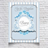 MAVİ DAMASK DESENLİ DOĞUM GÜNÜ AFİŞİ 100X150 cm